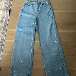 Old Navy Blue Straight Leg Jeans with Playful Pattern